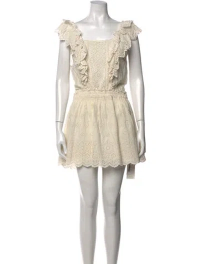 Pre-owned Loveshackfancy Floral Print Mini Dress In White