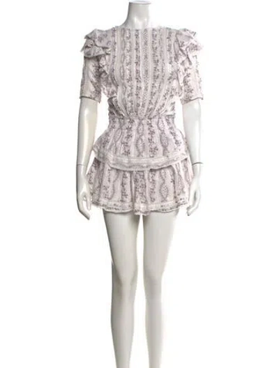 Pre-owned Loveshackfancy Floral Print Mini Dress In White