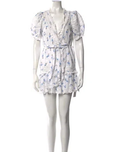 Pre-owned Loveshackfancy Floral Print Mini Dress In White