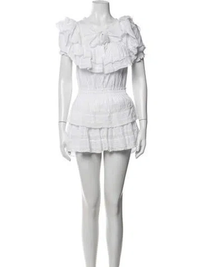 Pre-owned Loveshackfancy Floral Print Mini Dress In White