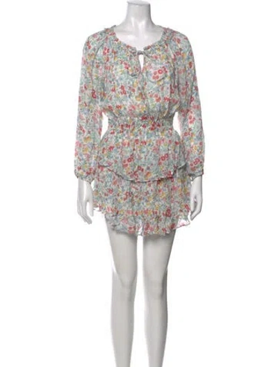 Pre-owned Loveshackfancy Floral Print Mini Dress In White