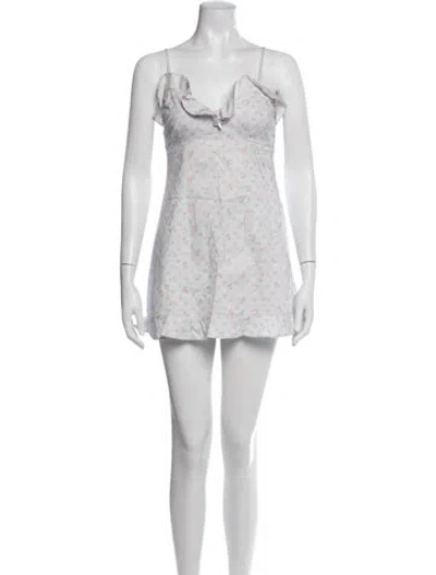 Pre-owned Loveshackfancy Floral Print Mini Dress In White