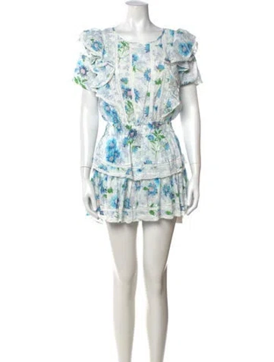 Pre-owned Loveshackfancy Floral Print Mini Dress In White