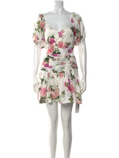 Pre-owned Loveshackfancy Floral Print Mini Dress In White