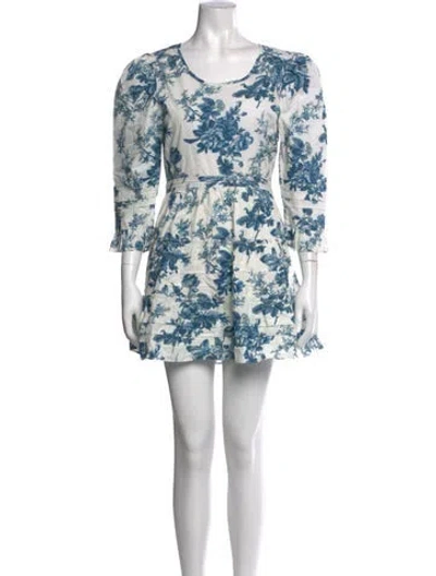 Pre-owned Loveshackfancy Floral Print Mini Dress In White