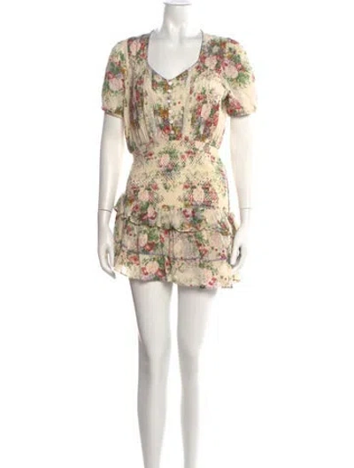 Pre-owned Loveshackfancy Floral Print Mini Dress In White