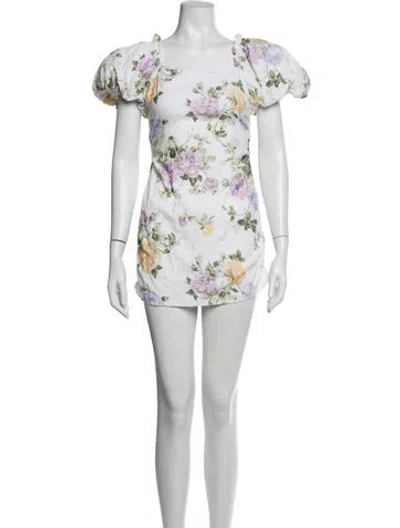 Pre-owned Loveshackfancy Floral Print Mini Dress In White
