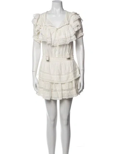Pre-owned Loveshackfancy Floral Print Mini Dress In White
