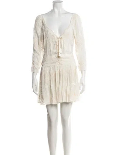 Pre-owned Loveshackfancy Floral Print Mini Dress In White