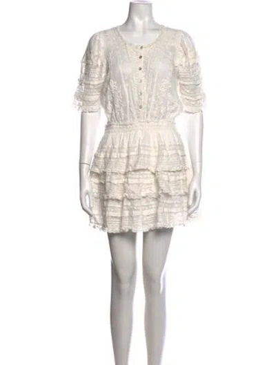 Pre-owned Loveshackfancy Floral Print Mini Dress In White
