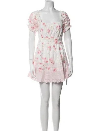 Pre-owned Loveshackfancy Floral Print Mini Dress In White