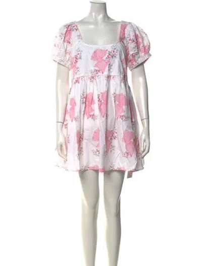Pre-owned Loveshackfancy Floral Print Mini Dress In White