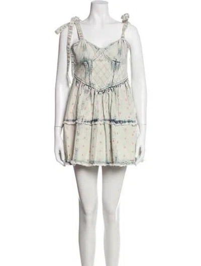 Pre-owned Loveshackfancy Floral Print Mini Dress In White