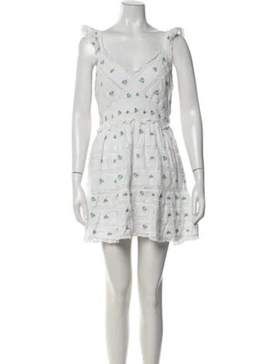 Pre-owned Loveshackfancy Floral Print Mini Dress In White