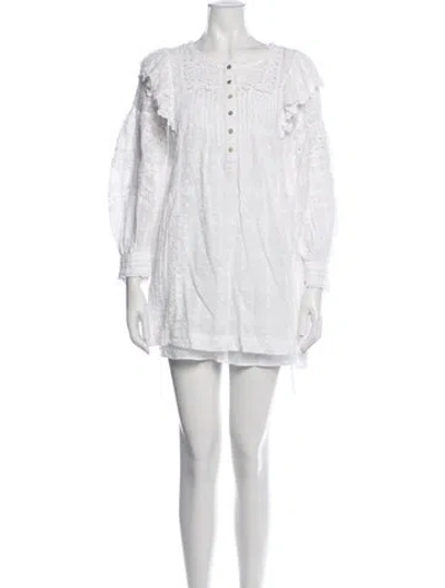 Pre-owned Loveshackfancy Floral Print Mini Dress In White