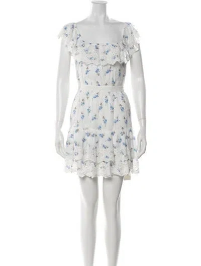 Pre-owned Loveshackfancy Floral Print Mini Dress In White
