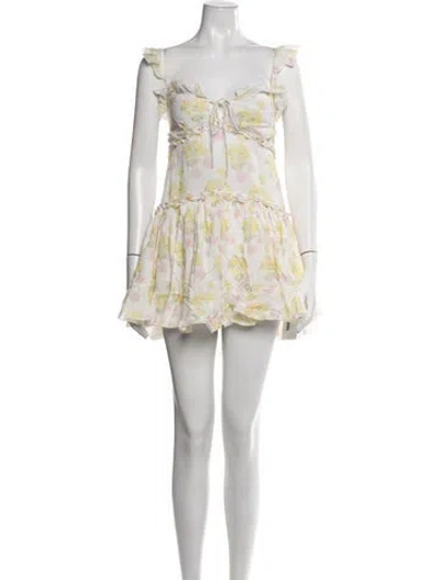 Pre-owned Loveshackfancy Floral Print Mini Dress In White