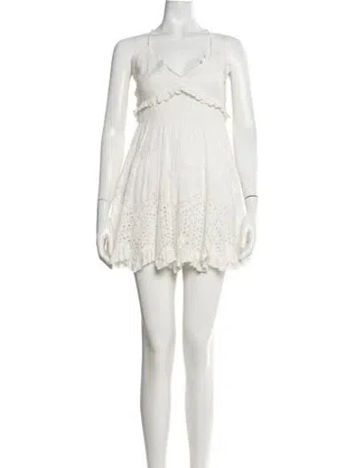 Pre-owned Loveshackfancy Floral Print Mini Dress In White