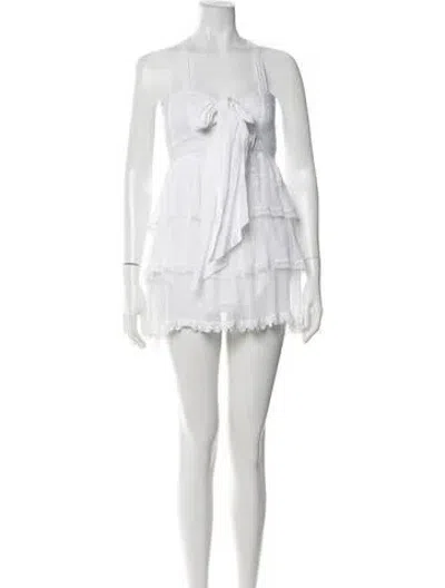 Pre-owned Loveshackfancy Floral Print Mini Dress In White