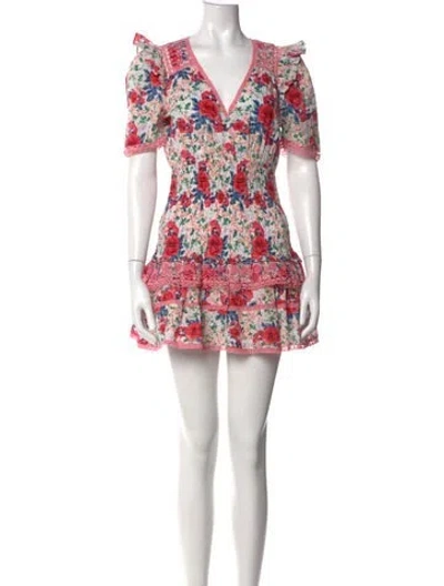 Pre-owned Loveshackfancy Floral Print Mini Dress In White