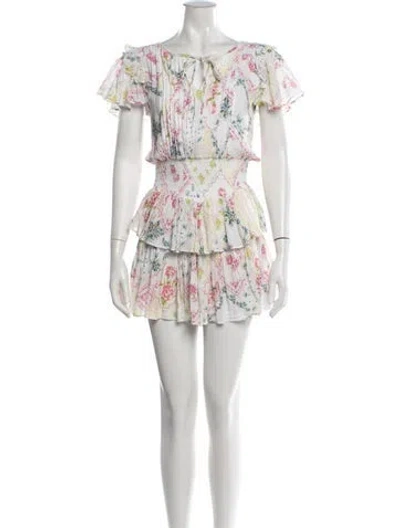 Pre-owned Loveshackfancy Floral Print Mini Dress In White