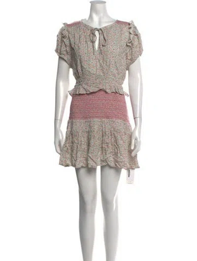 Pre-owned Loveshackfancy Floral Print Mini Dress In White