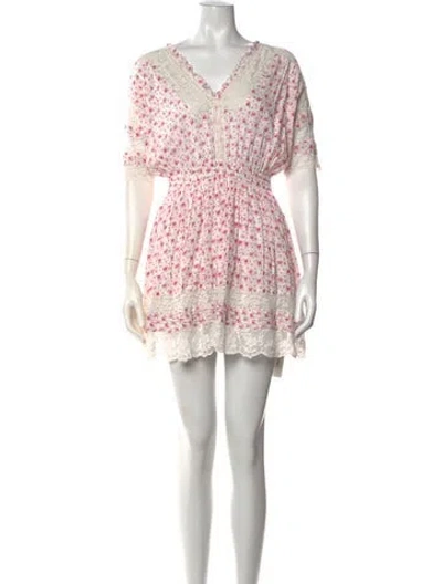 Pre-owned Loveshackfancy Floral Print Mini Dress In White