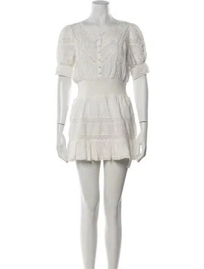 Pre-owned Loveshackfancy Floral Print Mini Dress In White