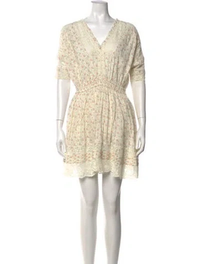 Pre-owned Loveshackfancy Floral Print Mini Dress In White