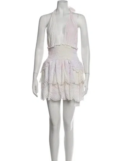 Pre-owned Loveshackfancy Floral Print Mini Dress In White