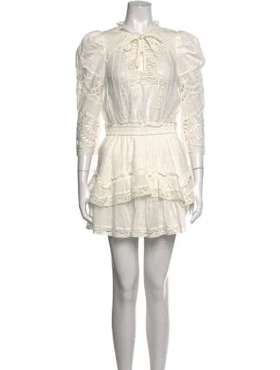 Pre-owned Loveshackfancy Floral Print Mini Dress In White