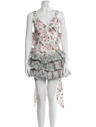 Pre-owned Loveshackfancy Floral Print Mini Dress In White