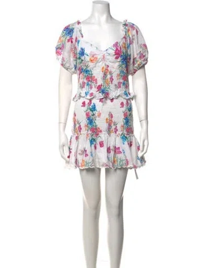 Pre-owned Loveshackfancy Floral Print Mini Dress In White