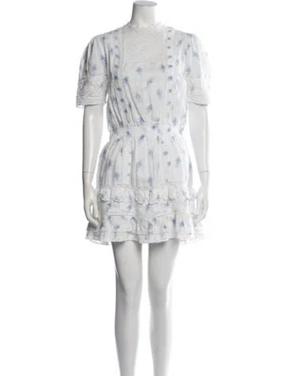 Pre-owned Loveshackfancy Floral Print Mini Dress In White
