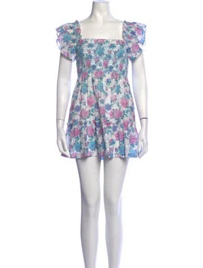 Pre-owned Loveshackfancy Floral Print Mini Dress In White