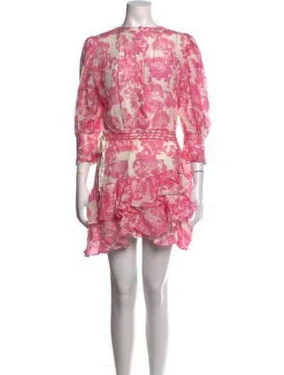 Pre-owned Loveshackfancy Floral Print Mini Dress In White