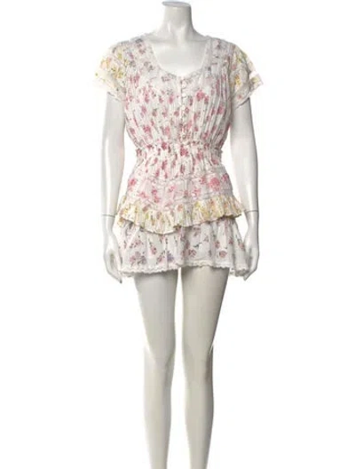Pre-owned Loveshackfancy Floral Print Mini Dress In White