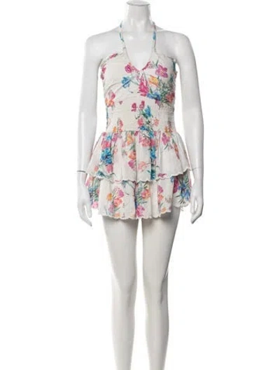 Pre-owned Loveshackfancy Floral Print Mini Dress In White