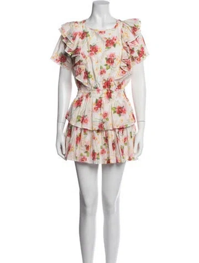 Pre-owned Loveshackfancy Floral Print Mini Dress In White