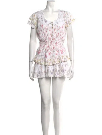 Pre-owned Loveshackfancy Floral Print Mini Dress In White