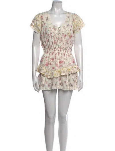 Pre-owned Loveshackfancy Floral Print Mini Dress In White