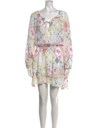 Pre-owned Loveshackfancy Floral Print Mini Dress In White