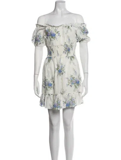 Pre-owned Loveshackfancy Floral Print Mini Dress In White
