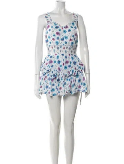 Pre-owned Loveshackfancy Floral Print Mini Dress In White