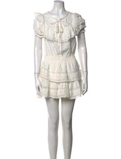 Pre-owned Loveshackfancy Floral Print Mini Dress In White