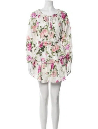 Pre-owned Loveshackfancy Floral Print Mini Dress In White