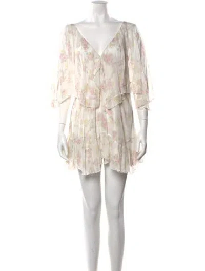 Pre-owned Loveshackfancy Floral Print Mini Dress In White
