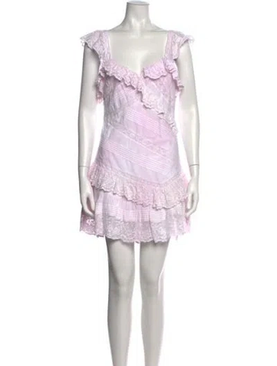 Pre-owned Loveshackfancy Floral Print Mini Dress In White