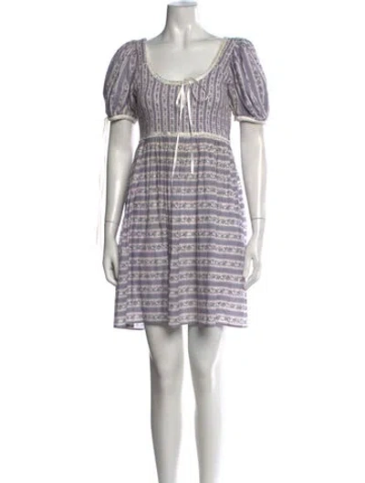 Pre-owned Loveshackfancy Floral Print Mini Dress In White
