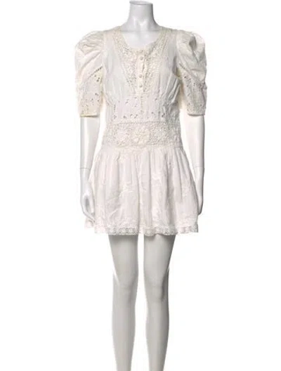 Pre-owned Loveshackfancy Floral Print Mini Dress In White